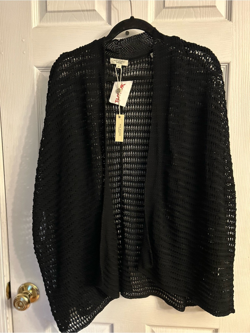 Max Studio Open-Knit Black Women's Sweater Cardigan